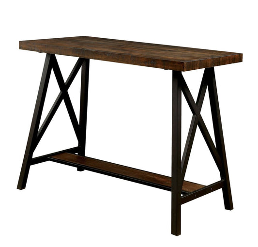 Wooden Counter Height Table With Metal Angled Legs, Black And Brown -CM3415PT By Casagear Home