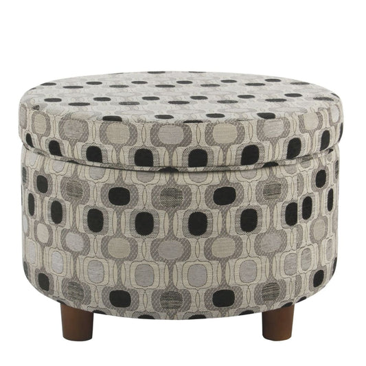 Wooden Ottoman with Geometric Patterned Fabric Upholstery and Hidden Storage, Multicolor - K7703-F1147 By Casagear Home
