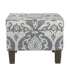 Wooden Ottoman with Patterned Fabric Upholstery and Hidden Storage, Gray and Blue - K7646-A750 By Casagear Home