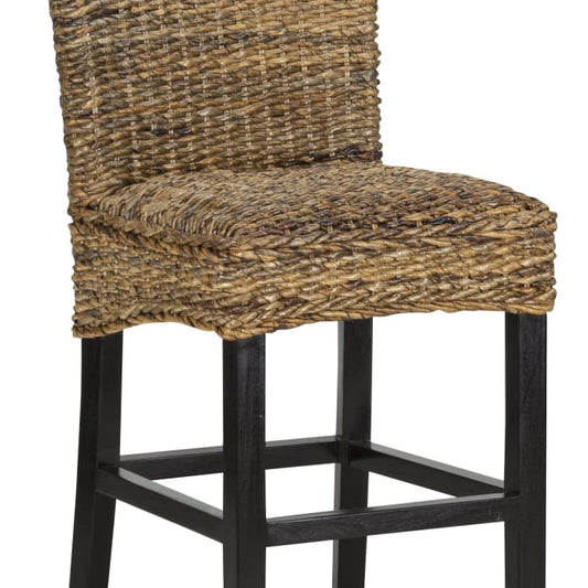 Counter Stool | Rattan Seat | Wood Legs | Low Back | Brown Black