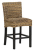 Woven Rattan Counter Height Stool with Wooden Legs and Low Profile Backrest, Brown and Black By Casagear Home