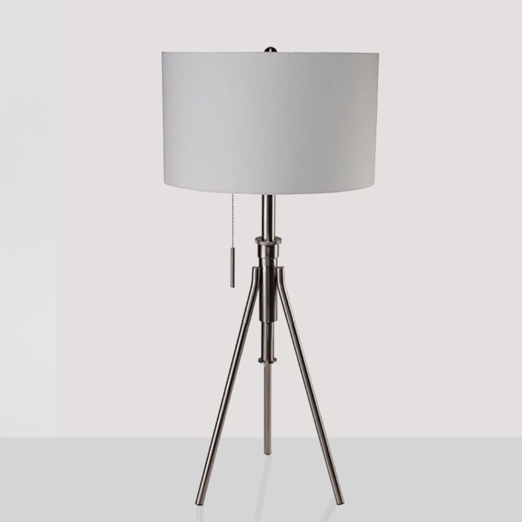 37 Inch Modern Table Lamp, Brushed Steel Tripod Stand By Casagear Home